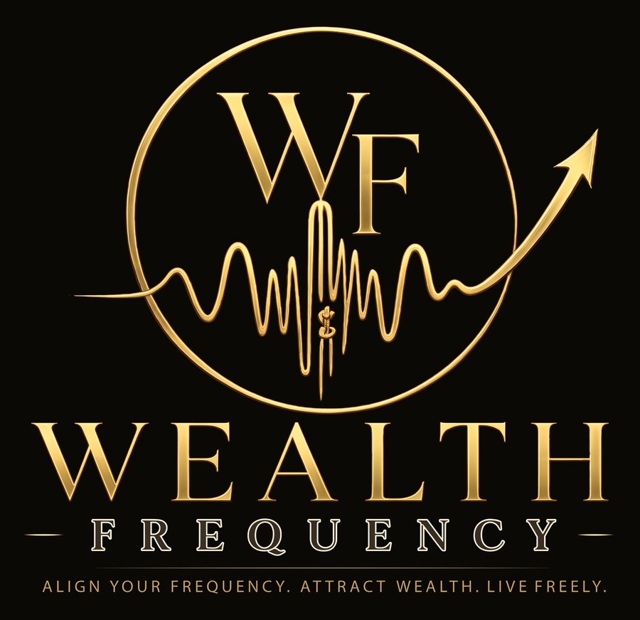 Wealth Frequency — gold WF monogram with frequency wave and rising arrow